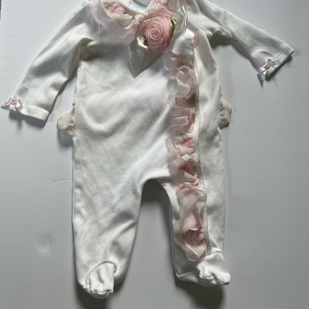Edgehill Collection White Footed One-Piece with Pink Rosette Trim